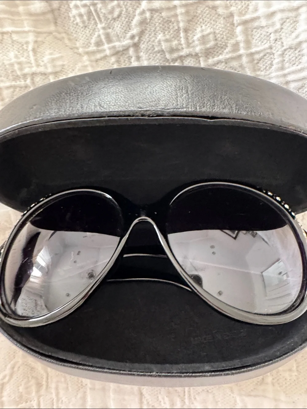 Authentic Chanel Crystal-Embellished Oversized Sunglasses with Original Case
